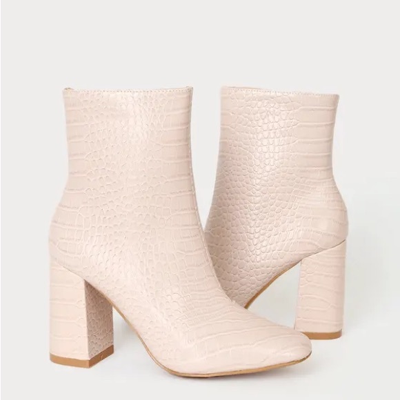 Lulu’s My Generation Pale Pink Crocodile High Heel Mid-Calf Boots Size 8 NWT - Picture 4 of 8
